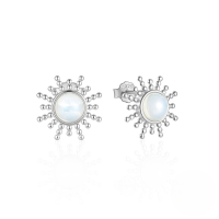 wholesale 925 Sterling Silver Opal Sun Micro-set Small Geometric Earrings,。-Platinum 925 silver