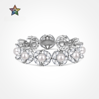 wholesale S925 sterling silver ring for women with exquisite floral twist design, adorned with pearl accents, featuring a fashionable style-Platinum DY121027-SW-WH>8