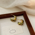 wholesale S925 Sterling Silver Korean Style Leopard Print Drip Oil L-Shaped Stud Earrings for Women, Ins Niche Design Elegant Earrings-0-5