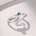 wholesale 925 Sterling Silver Inlaid Spirit Snake Ring for Women, Ins Style Fashion Niche Design Snake-shaped Curved Zodiac Year Ring-0-0