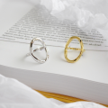 wholesale S925 Sterling Silver JA280 Japanese Korean Style Oval Ring, INS Minimalist Geometric Irregular Hollow Women's Ring-0-1
