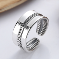 wholesale S925 Sterling Silver Retro Vintage Letter T Creative Braided Pattern Punk Style Open Ring-0-0