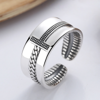 wholesale S925 Sterling Silver Retro Vintage Letter T Creative Braided Pattern Punk Style Open Ring-YFJ468/approx. 4.9g Adjustable opening