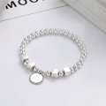wholesale S925 Sterling Silver Square Piecework Circle Pendant Luck Bead Elastic Rope Bracelet Fashion Korean Style Women's Accessories-0-0
