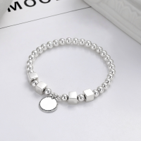 wholesale S925 Sterling Silver Square Piecework Circle Pendant Luck Bead Elastic Rope Bracelet Fashion Korean Style Women's Accessories-241S/approx. 10.3g 925 silver