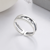 wholesale S925 Sterling Silver Korean-style Geometric Irregular Hollow-out Zircon Inlaid Creative Fashion Trendy Open Ring-YJ972/approx. 3.8g Adjustable opening