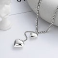 wholesale S925 Sterling Silver Retro Korean Style Double-Layer Connected Heart 3D Pendant Tassel Choker Necklace for Women-0-0