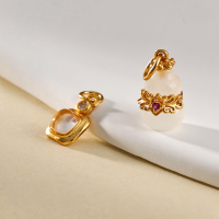 wholesale Sterling Silver Gold-Plated Inlaid Natural Hetian Jade Gourd Pendant DIY Bracelet Necklace Accessory Pendant Jewelry Accessory-Ice Jade Tili