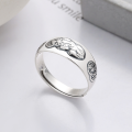 wholesale S925 Sterling Silver Auspicious Pi Xiu Open Ring with Inner Six-Syllable Mantra Engraving, Vintage Bohemian Chinese Style Index Finger Ring-0-0