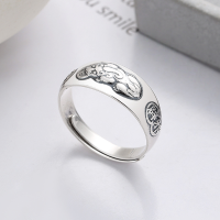wholesale S925 Sterling Silver Auspicious Pi Xiu Open Ring with Inner Six-Syllable Mantra Engraving, Vintage Bohemian Chinese Style Index Finger Ring-963FJ/approx. 4g Adjustable opening
