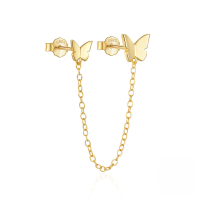 wholesale S925 Sterling Silver Small And Large Butterfly Chain Tassel Stud Earrings, Korean Hot-sell Minimalist Style-Single gold 925 silver