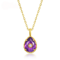 wholesale 925 Sterling Silver Wholesale Japanese and Korean Light Luxury Classic Teardrop Synthetic Amethyst Pendant Collarbone Necklace Simple and Fashionable-0-0