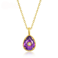 wholesale 925 Sterling Silver Wholesale Japanese and Korean Light Luxury Classic Teardrop Synthetic Amethyst Pendant Collarbone Necklace Simple and Fashionable-Pendant without chain 925 silver