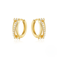 wholesale 925 Sterling Silver New Irregular Twisted Row Zircon Hoop Earrings With S-shaped Cross Ear Clasp, European And American Light Luxury Design-Gold#1 925 Silver