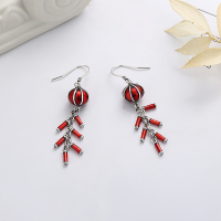 wholesale S925 Sterling Silver Enamel Glue Dripping Lantern Firecracker Tassel Earrings, New Chinese Style Festive New Year Gift-303RM/approx. 7.2g 925 silver