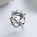 wholesale S925 Sterling Silver Korean-style Starfish Fringe Creative Adjustable Index Finger Ring-0-0