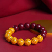 wholesale Metal material natural cinnabar purple gold sand red sand realgar yin yang bracelet talisman for warding off filth repelling mosquitoes and insects peace ancient style Taoist artifact unisex-Realgar + Red Sand 6mm single circle