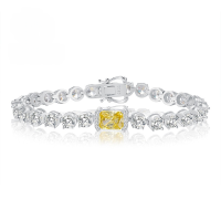 wholesale S925 Silver New Style Icy Cut 6*8 Yellow Diamond Inlaid with Group-Set Diamonds, Luxurious and Minimalist Elegance-B059 Yellow Diamond Bracelet 16cm