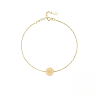 wholesale S925 Sterling Silver Engraved Round Tag 26 Letters Charm Bracelet For Women Daily Wear-Gold-W 925 Silver