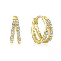 wholesale S925 Sterling Silver Double Row Zircon Ear Cuff,ins。-Gold-White Diamond