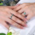 wholesale S925 Sterling Silver Plated with 18K Gold, Cross-Border New Moissanite Cultured Colored Gemstone 7-Stone Row Ring, Emerald Ring for Women-0-3