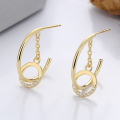 wholesale S925 Sterling Silver Korean-style Creative C-Hoop Drop Earrings with Tassel and Inlaid Diamond Circle Long Versatile Elegant Earrings-0-1