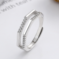 wholesale S925 Sterling Silver Double Layer Irregular Shape Inlaid Zircon Ring Fashion Commuting Light Luxury Style Versatile Accessories-0-1