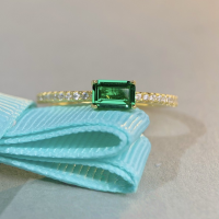 wholesale S925 Sterling Silver Electroplated 18K Gold Vintage Light Luxury Ins Style Small Sugar Cube Emerald Ring for Women-Emerald Zircon-CBJZ178 8