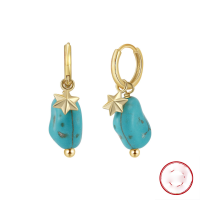wholesale 925 Sterling Silver Cloud-Pull Earrings, Unique Niche Design Irregular Turquoise Star Earrings for Wholesale-14K gold 925 silver