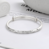 wholesale S990 Silver Retro Auspicious Cloud PatternOpening Push-Pull Bangle Ethnic Literary Palace Style Bracelet-057SW/approx. 25.6g 925 silver