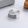 wholesale S925 silver retro antique heavy workpattern exaggerated style wide band design matte open ring-0-2