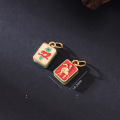 wholesale Gold-plated 925 Ancient Silver Enameled Mahjong Red Zhong Fa Character and Bantam Chicken Double-sided Pendant for DIY Braided Bracelet Accessories-0-6