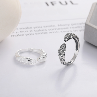 wholesale S925 Sterling Silver Retro Vintage Double-Headed Snake Minimalist Trendy Internet-Famous Style Adjustable Ring Design for Women-1075J distressed/approx. 5.1g > adjustable opening