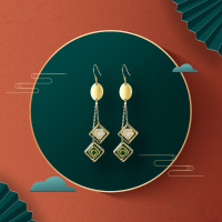 wholesale Metal material first: S925 Sterling Silver with antique gold plating, imitation jade earrings New Chinese style national trend earrings, lightweight luxury long ear threads-Ancient gold earrings 925 silver