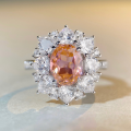 wholesale S925 Sterling Silver Padparadscha Pink Ring for Women, Light Pink Minimalist Cool-Tone Color Scheme High Prong Luxury Setting Full Diamond Ring-0-0
