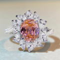 wholesale S925 Silver Padparadscha Ring for Women, Cross-Border Live Streaming Hit in Europe and America, Zircon Flower Silver Ring That Does Not Fade-0-0