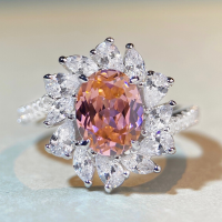 wholesale S925 Silver Padparadscha Ring for Women, Cross-Border Live Streaming Hit in Europe and America, Zircon Flower Silver Ring That Does Not Fade-Pink Diamond-CBJZ247 9