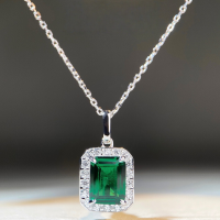 wholesale S925 Silver Cross-border European and American Women's Princess-Cut Emerald Necklace with Full Pave Zircon Pendant Wholesale-XL050>925 silver