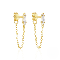 wholesale 925 Sterling Silver Hot-sell Pearl And Zircon Drop Earrings With Chain Tassel-Gold#3 925 Silver