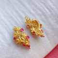 wholesale Gold-plated S925 ancient silver fittings inlaid with ruby and emerald butterfly small flower bamboo leaf double ear hand plaque spacer beads connecting clasp-0-9