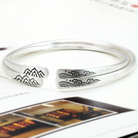 wholesale Retro sterling silver S925 minimalist unisex couple bracelet with open-end design-One thin model (1000118) 925 silver