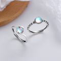 wholesale S925 Sterling Silver Cloud Tide Pavilion Korean Style Elegant Lady Spiral Shank Blue Moonstone Versatile Adjustable Open Ring for Women-0-0