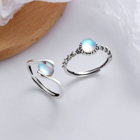 wholesale S925 Sterling Silver Cloud Tide Pavilion Korean Style Elegant Lady Spiral Shank Blue Moonstone Versatile Adjustable Open Ring for Women-YFJ405/B model is about 1.7 grams. The opening is adjustable.