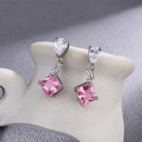 wholesale S925 Silver Colored Zircon Elegant Earrings for Women, Summer Drop Pendant, Korean Minimalist Style Waterdrop Gem Small Ear Dangle-xb581-white gold pink diamond