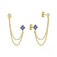 wholesale S925 Sterling Silver Ins-style Chain Tassel Crystal Earrings-Gold-Blue Diamond 113#