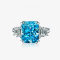 wholesale 925 Silver Rectangular 8*10 Ring for Women with 4-Carat Sea Blue Gemstone, Trendy European and American Style Jewelry, Cross-Border Best Seller-0-0