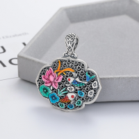 wholesale Silver metal material, Yun Chao Xuan S990 vintage antique lotus koi drip enamel hollow court-style design pendant accessory-YP181M/approx. 16.8g 99 silver