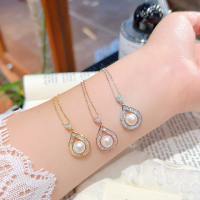 wholesale S925 Sterling Silver Freshwater Pearl Pendant Necklace for Women, Light Luxury Micro-Set Square Zirconia Super Sparkling Pearl Fashion Accessory-DMXXL035-4>925 silver (gold)