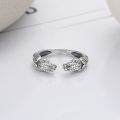 wholesale S925 Sterling Silver Retro Vintage Double-Headed Snake Minimalist Trendy Internet-Famous Style Adjustable Ring Design for Women-0-1