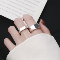 wholesale S925 Sterling Silver Fashion Trendy Street Style Resin Black Surface Creative Niche Design Open Adjustable Ring Unisex-0-3